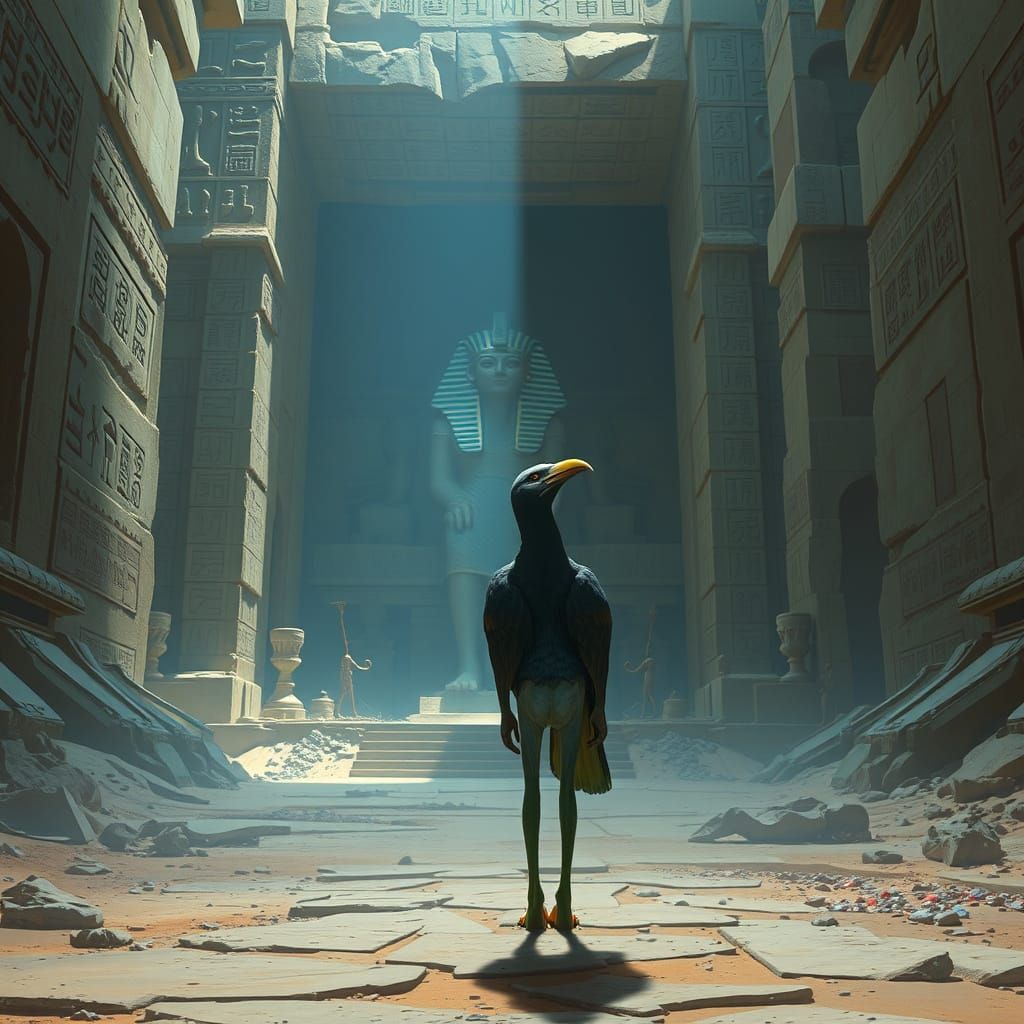 Bird-bodied Human Guarding Pharaoh's Tomb in Futuristic Styl...