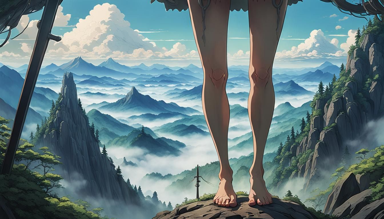 Misty Mountain Landscape Demon in Anime Style