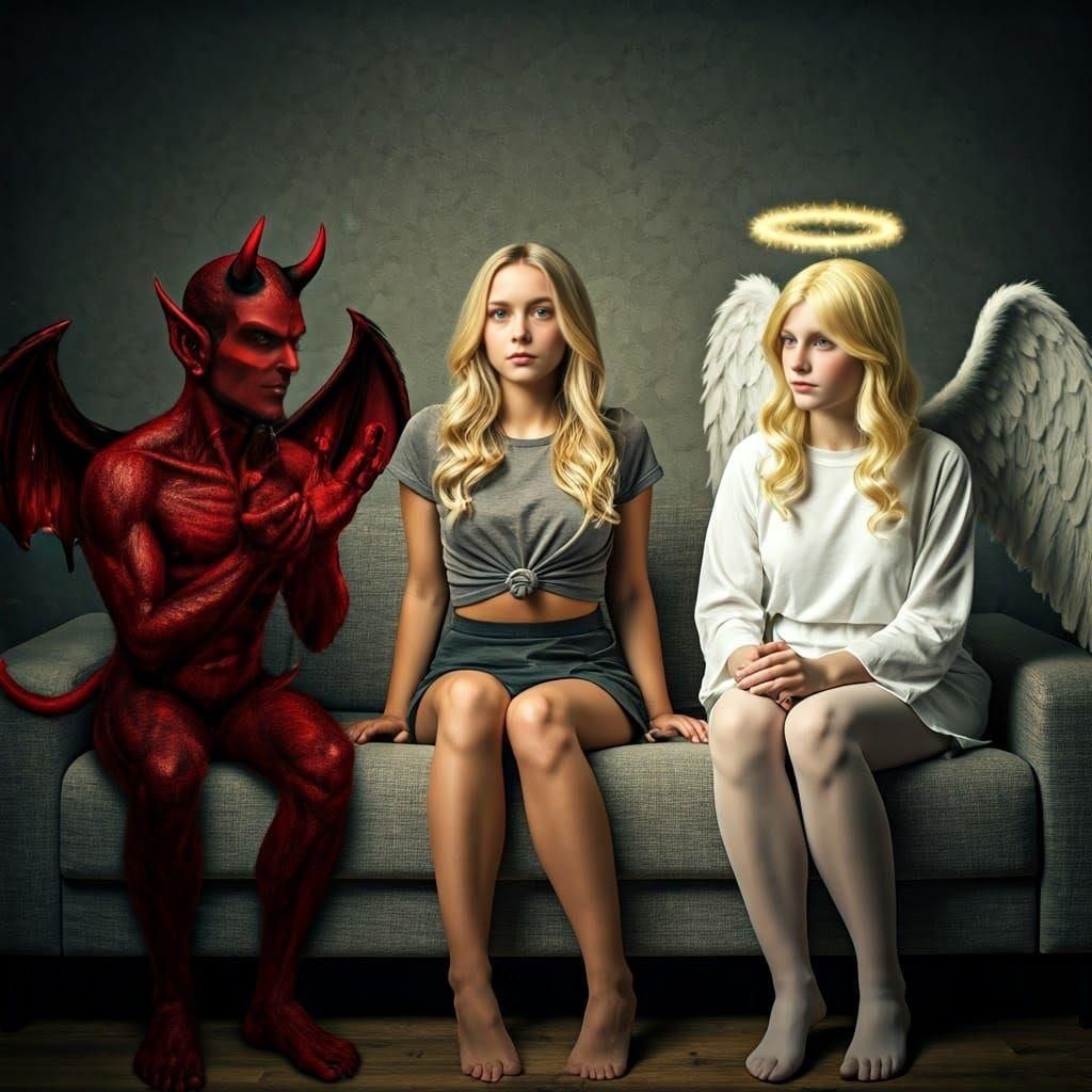 Temptation: Angel and Devil on the Sofa