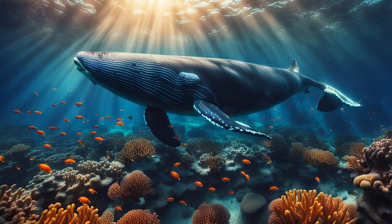 Whale with Coral Reef: Underwater Hyperrealistic Photography