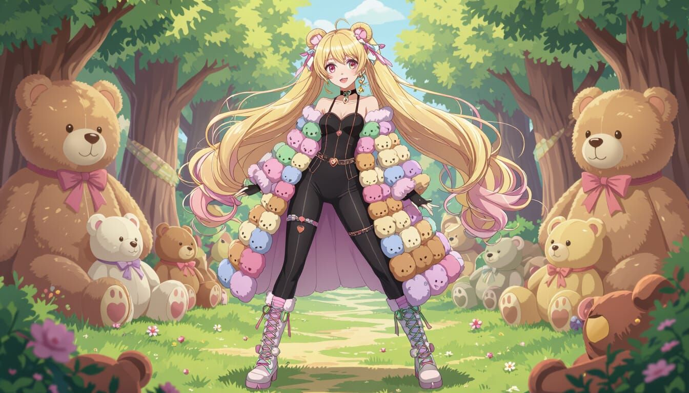 Anime Girl in Teddy Bear Forest
