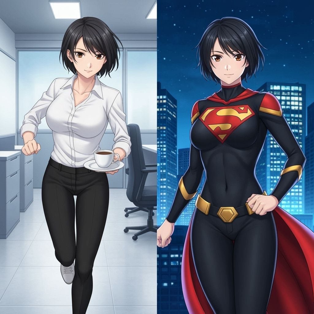 Anime Secretary Turned Superhero in Split Screen