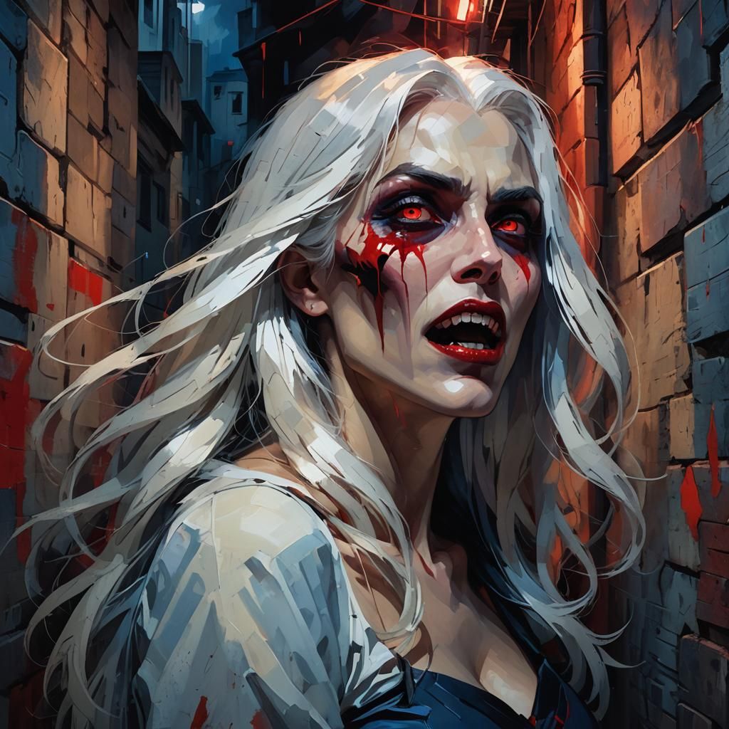 Cubist Vampire in Alleyway: A Dark Fantasy