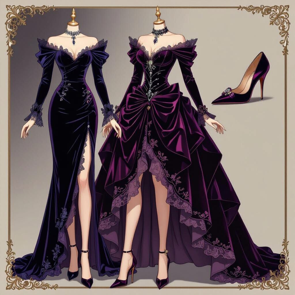 Regal Victorian Villain Dress in Anime Style