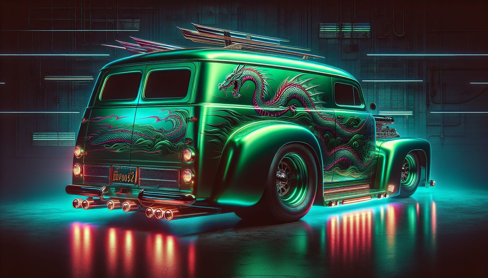 8K 1955 Dodge Van Hot Rod with Dragon Mural