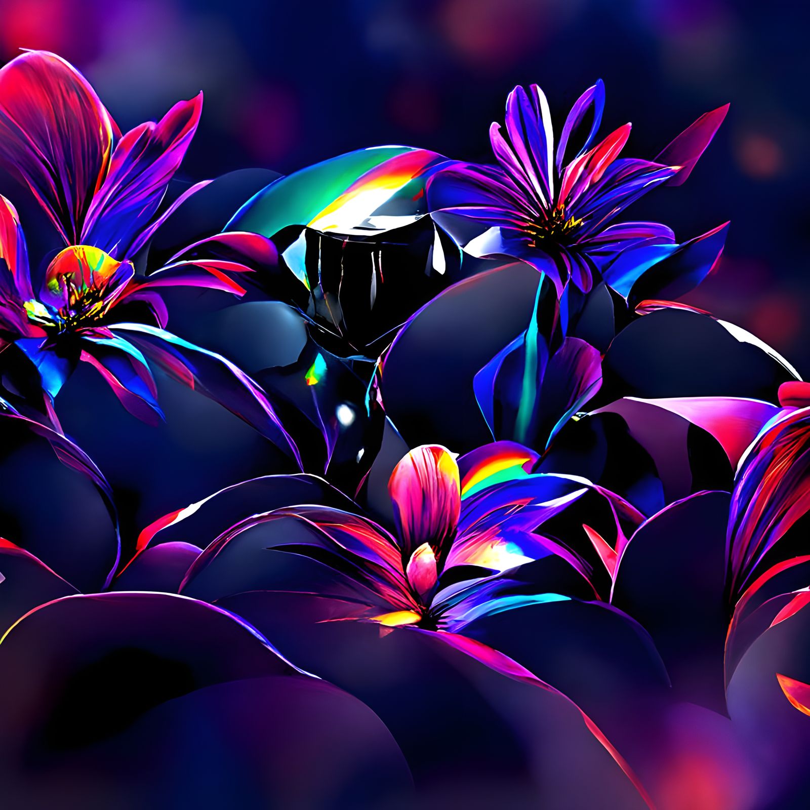 Iridescent Flowers in Ukiyo-e Style with Rainbow Colors