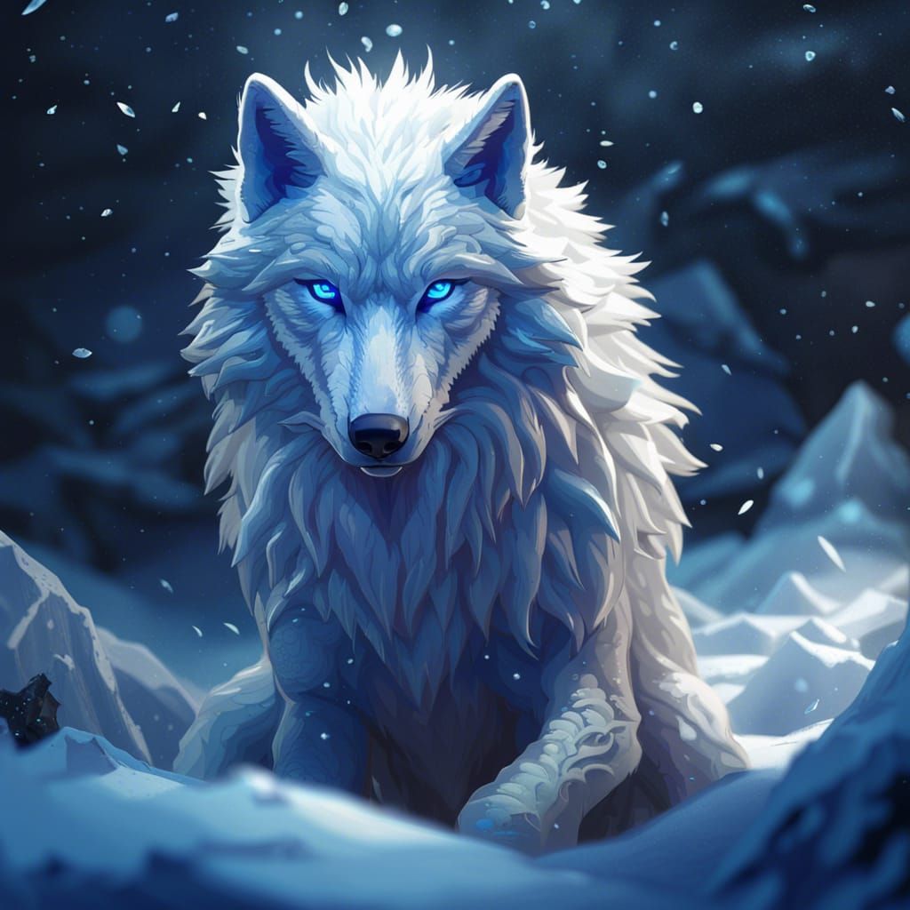 White Wolf in Diamond Snow, Dark Fantasy Art