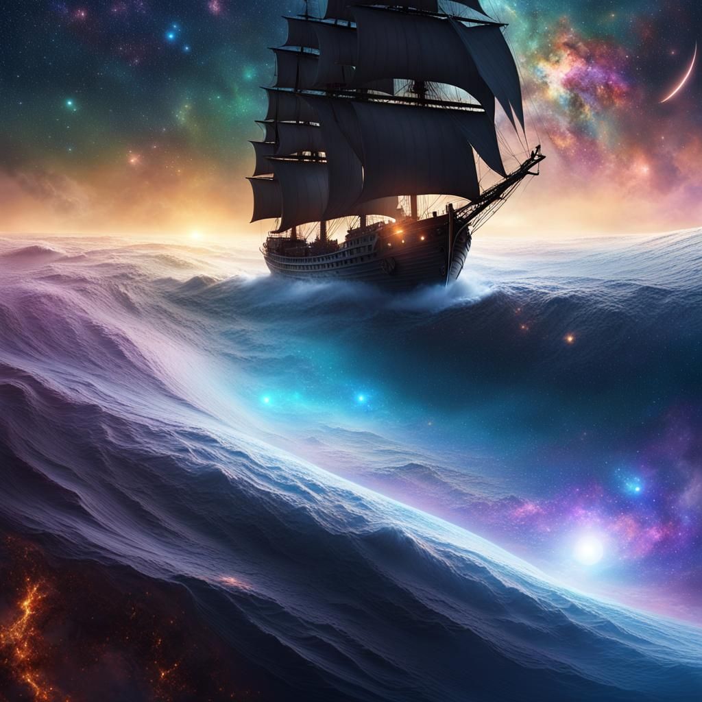 Ship Sailing Through a Galaxy of Stars