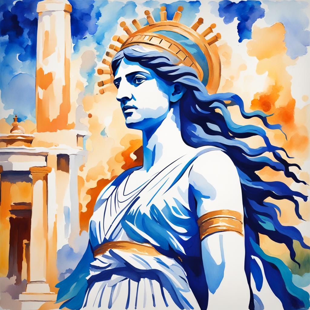 Greek Goddess in Gouache and Watercolor Style