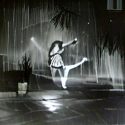 Girl Dancing in the Rain at Night: Black and White