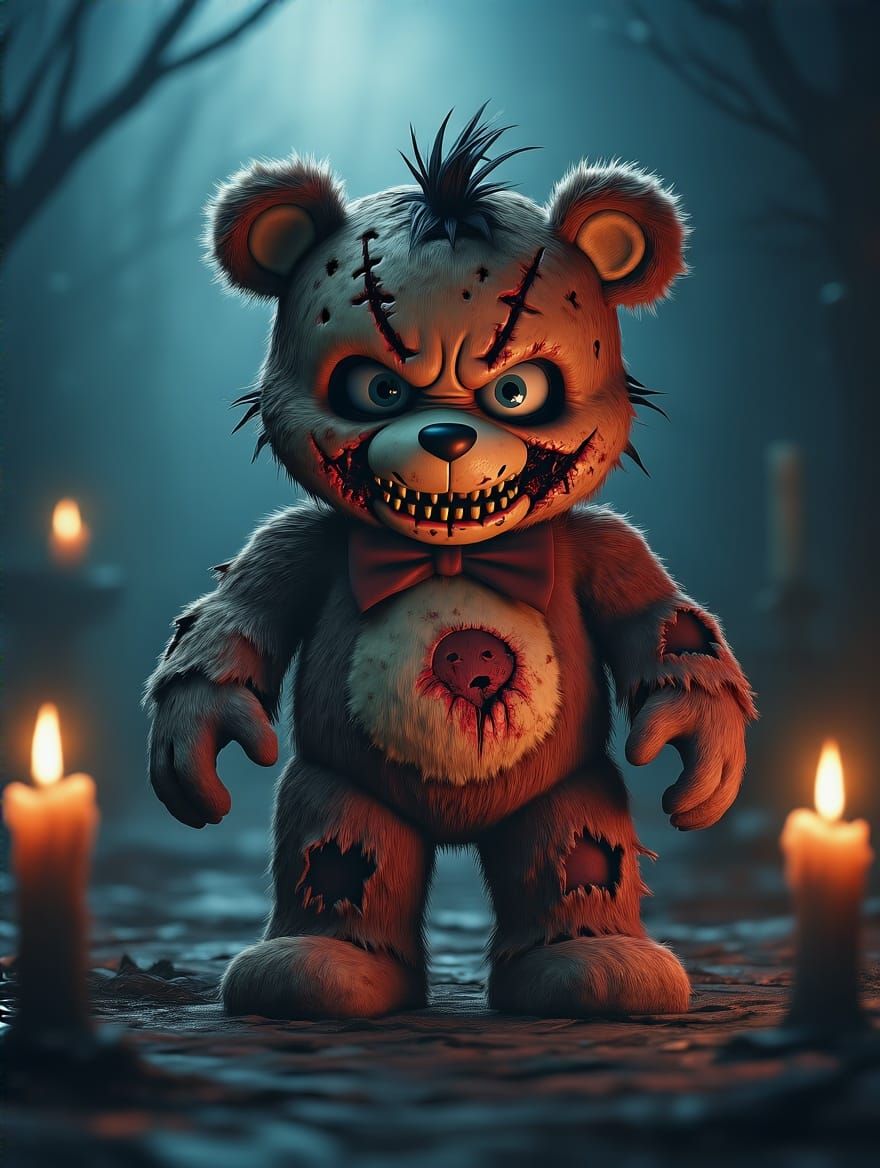 Freddy Krueger Care Bear in Dark Fantasy Art