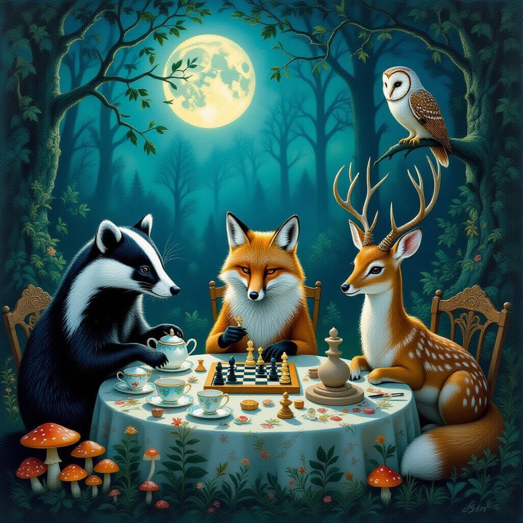 Nocturnal Animals' Secret Hobbies Oil Painting