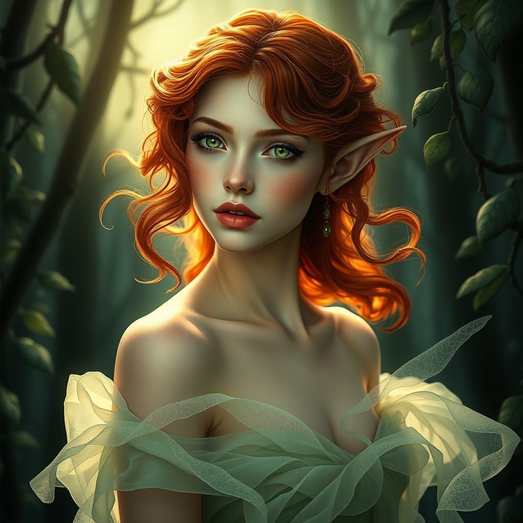Ethereal Moonlit Elf in Ancient Forest