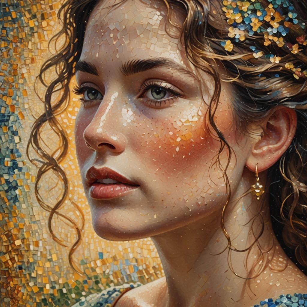 Pointillist Woman's Portrait in Oil Paint Style