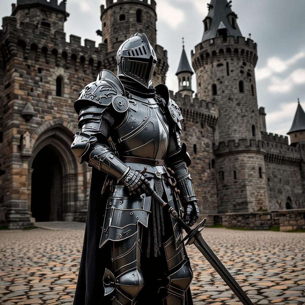 Medieval Knight in Giger Style with Tower