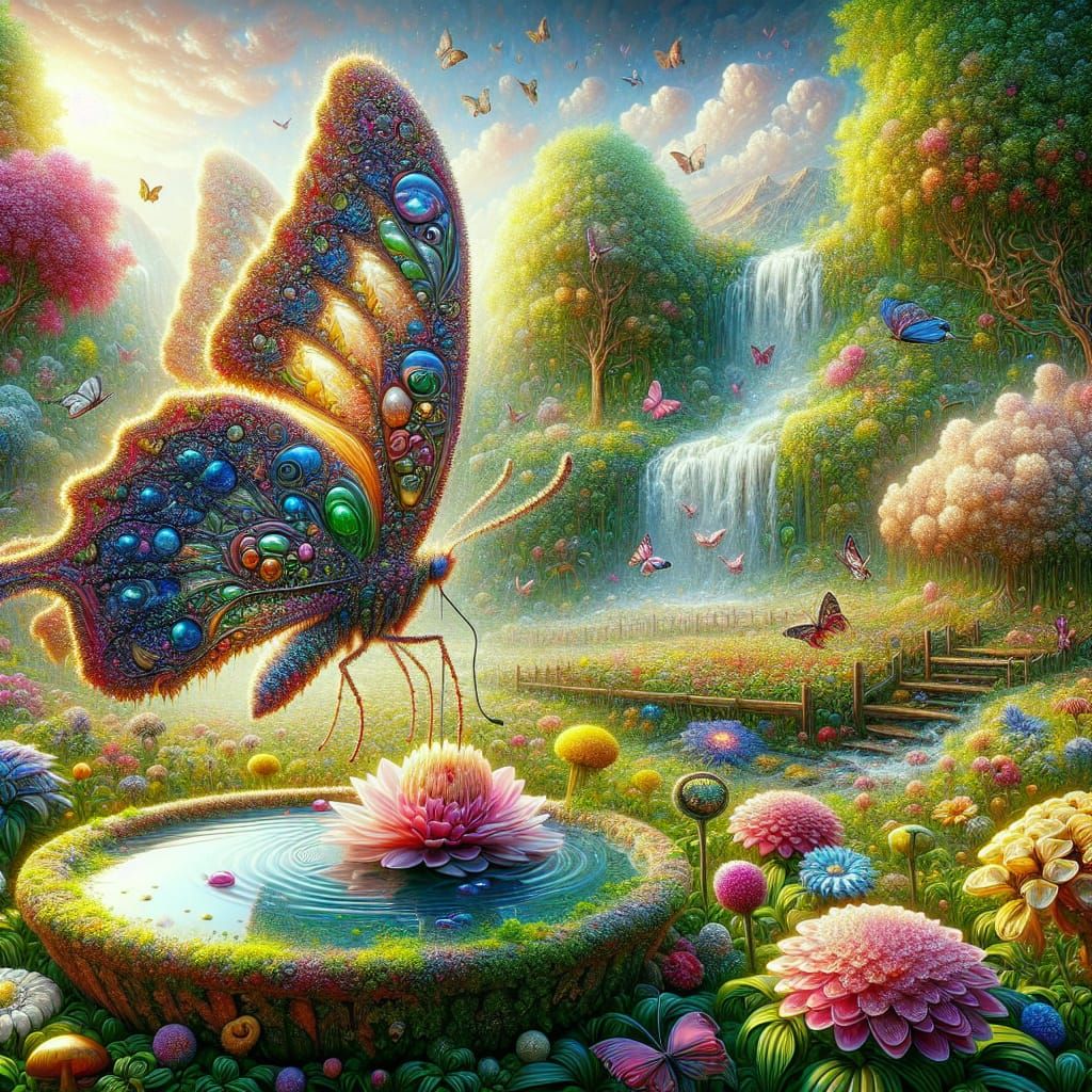 Psychedelic Butterfly Made of Flowers and Gems