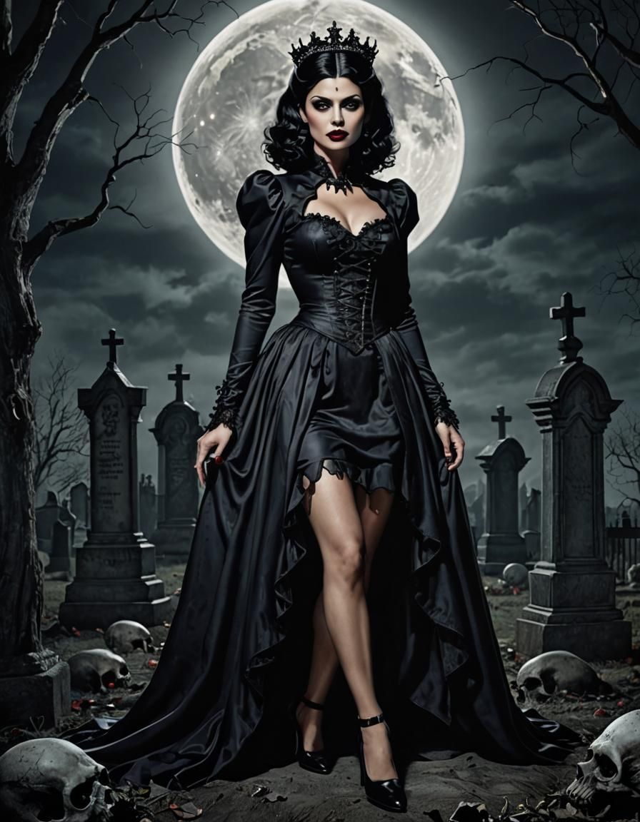 Gothic Vampire Princess Pin-Up in Graveyard