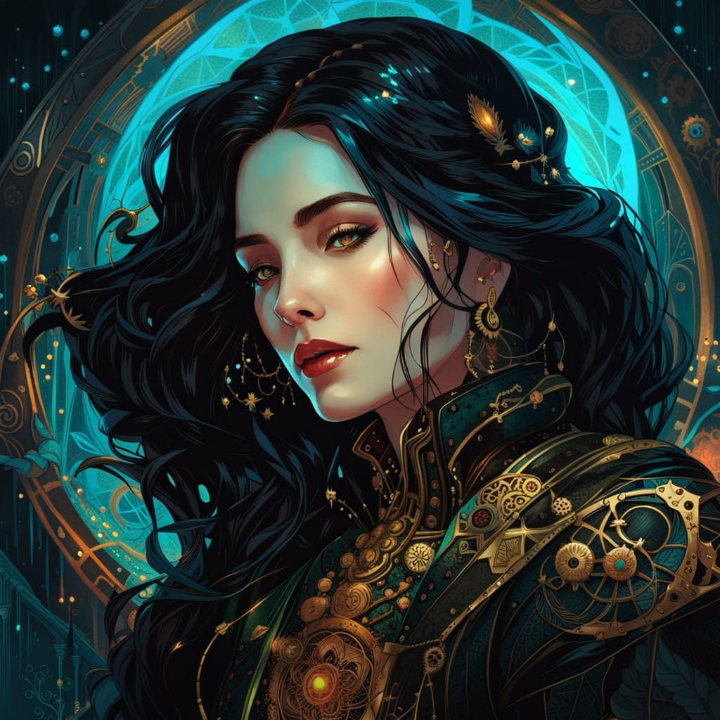 Bioluminescent Steampunk Woman Digital Art