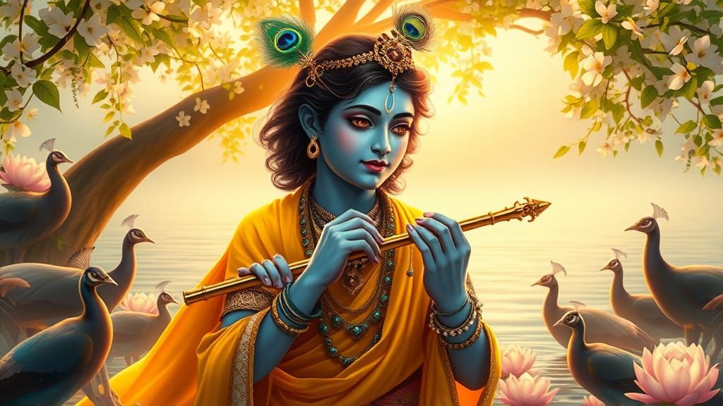 Ethereal Krishna in Vibrant Kadamba Grove