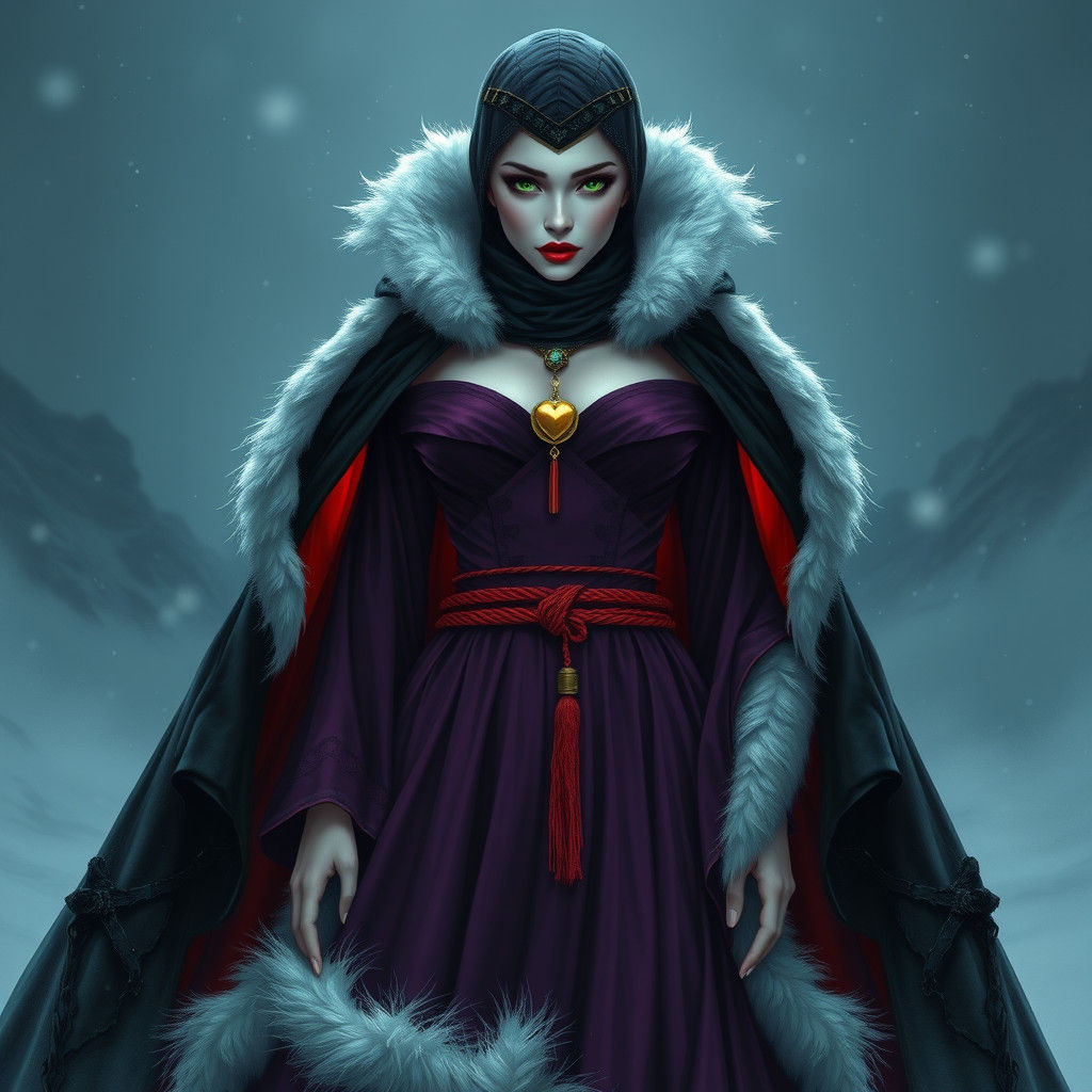 Icy Queen in Plum Gown with Fiery Cloak