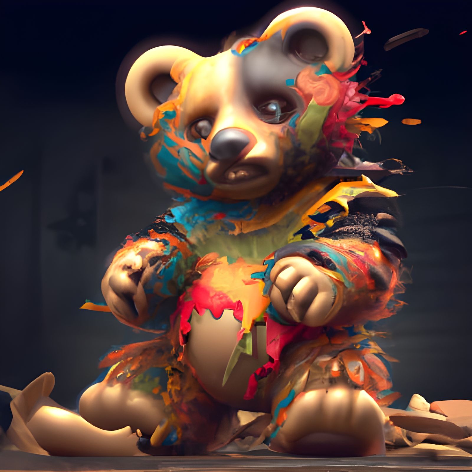 Tattered German Teddy Bear: Dark Fantasy Digital Art