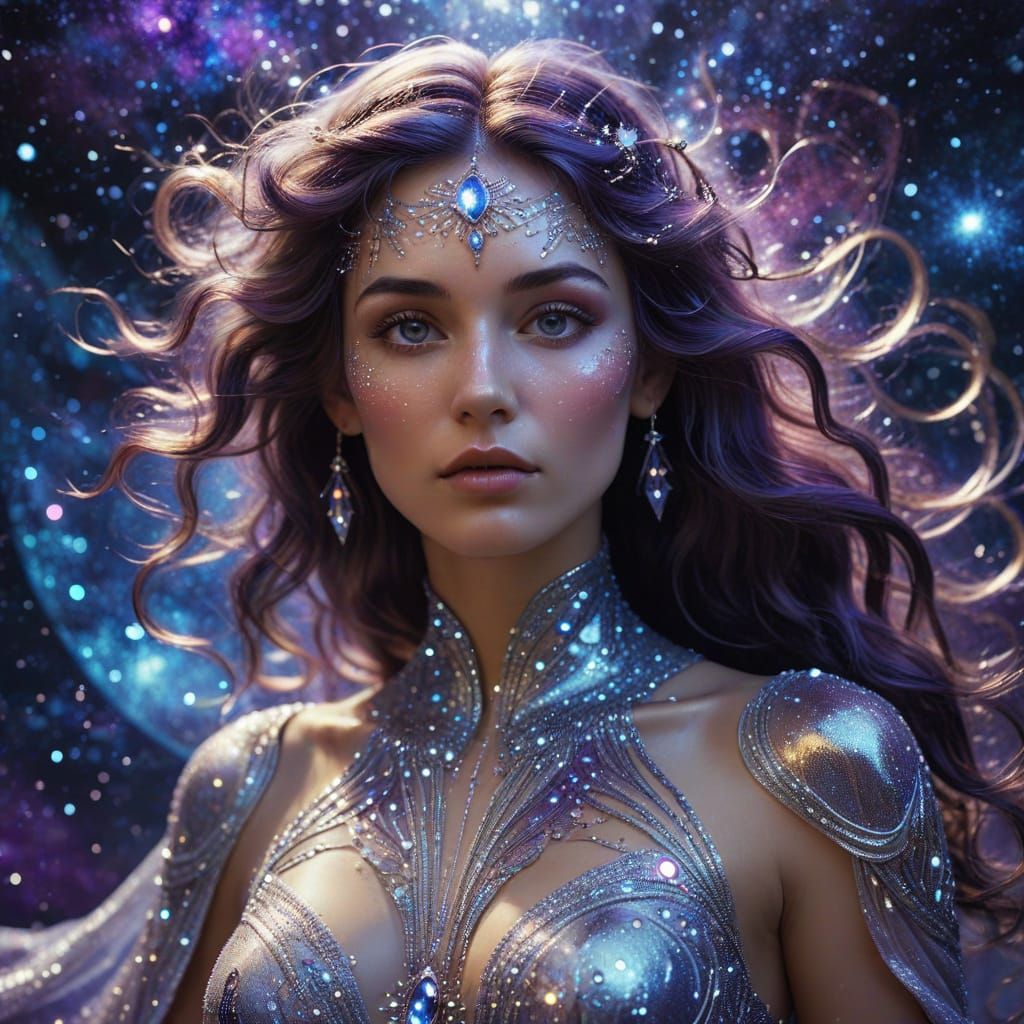 Cosmic Goddess Emerges in Art Nouveau Style