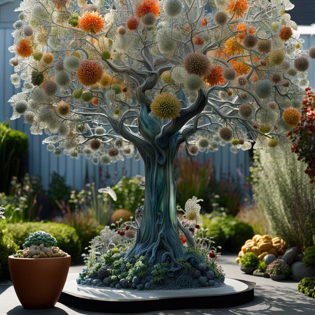 Translucent Glass Tree in Haunted Urban Garden