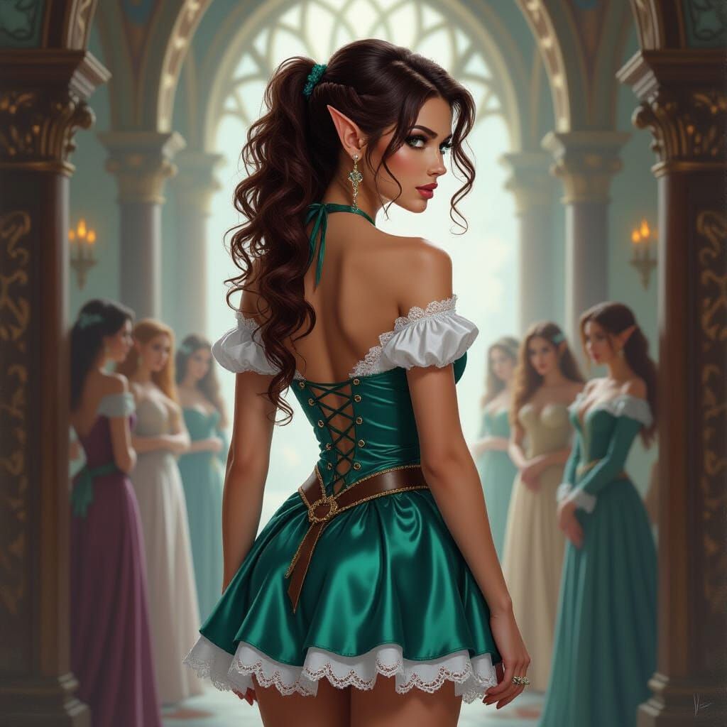 Scandalous Elf Fashion in Royal Court Oil Painting