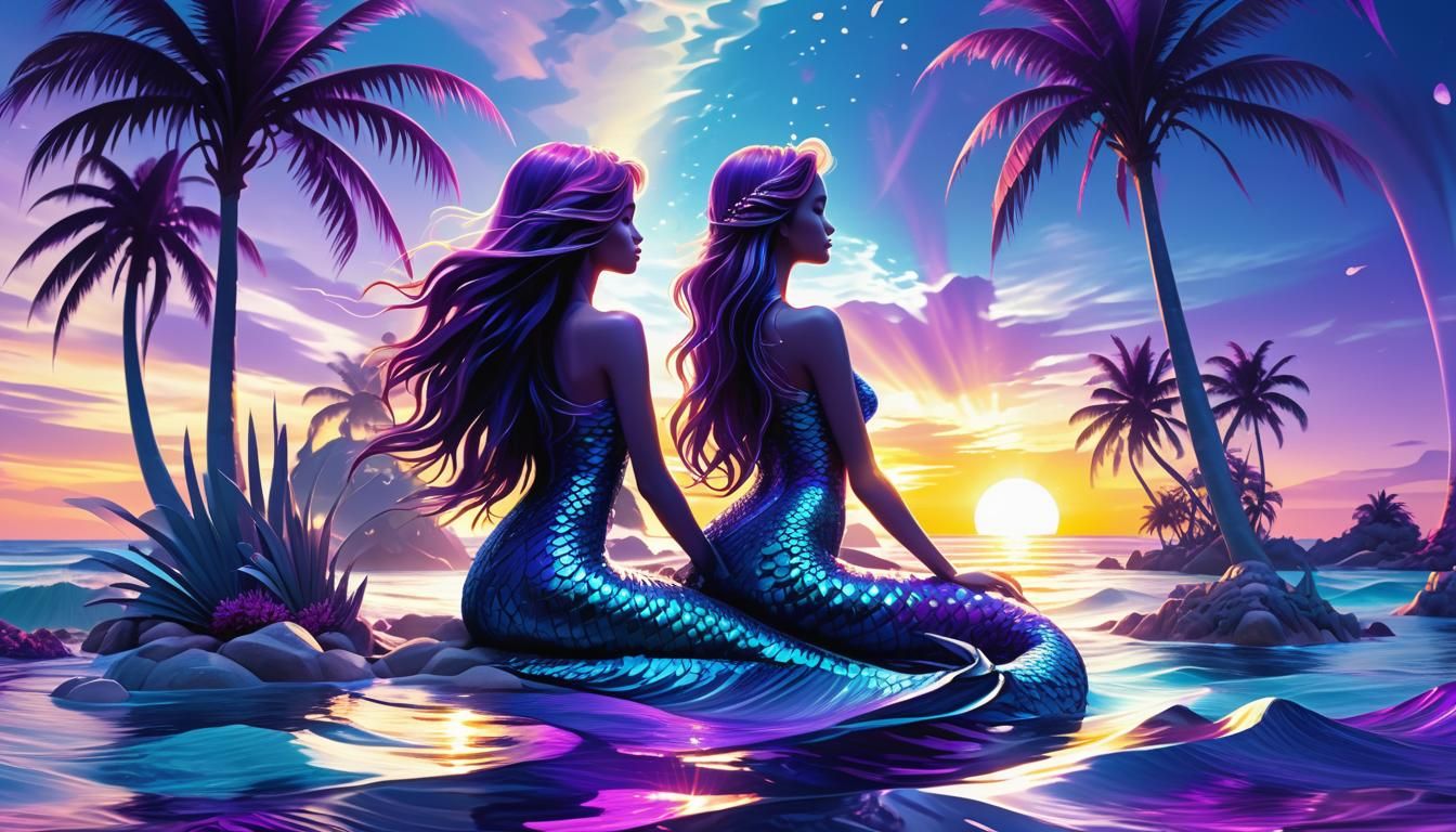 Mermaid on Island: Abstract Seascape in Fractal Art