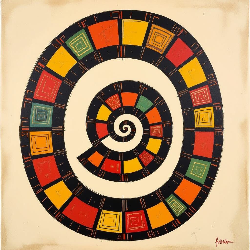 Earthy Tribal Spiral Symbol in Abstract Style