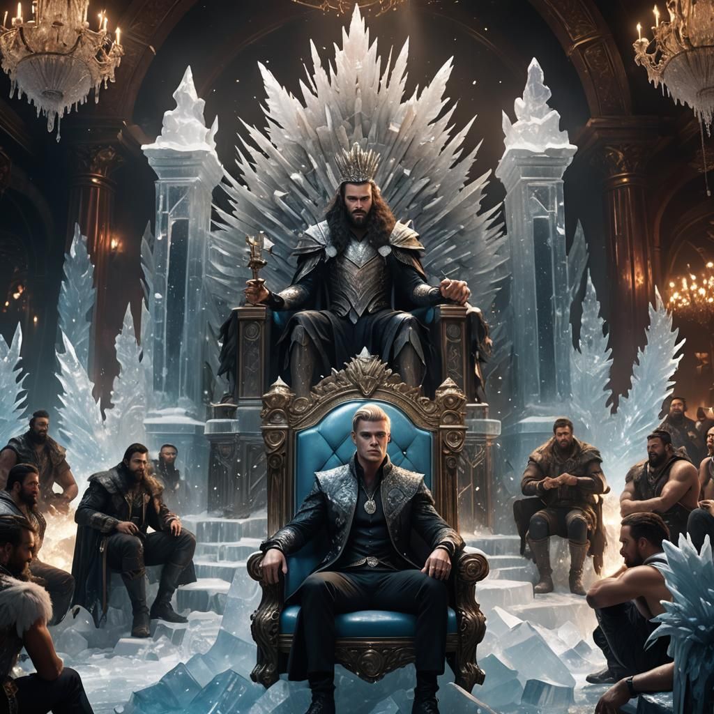 Icy Nightclub: Flamboyant Figure on Throne