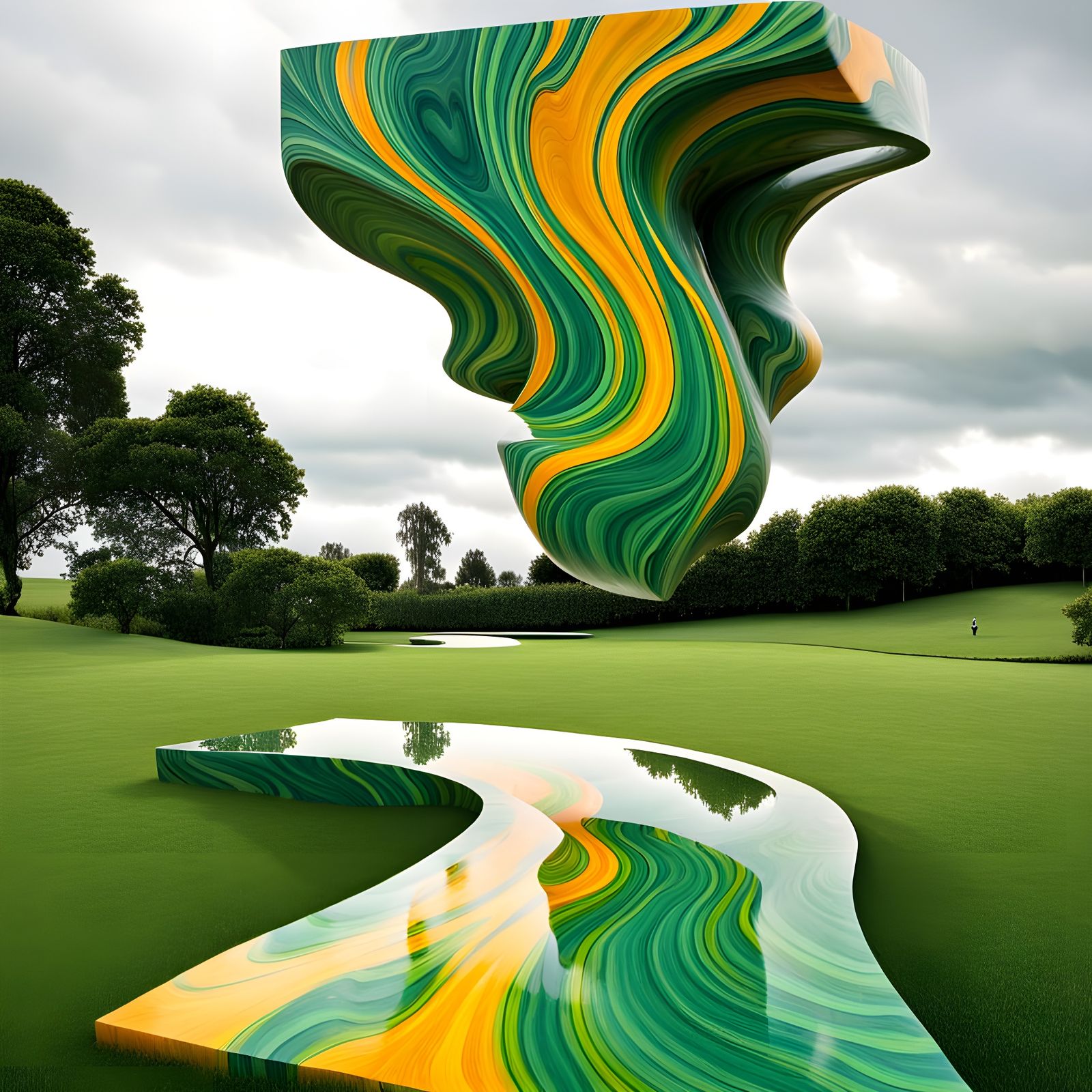 Surreal Marble Sculpture Defies Gravity in a Green Field