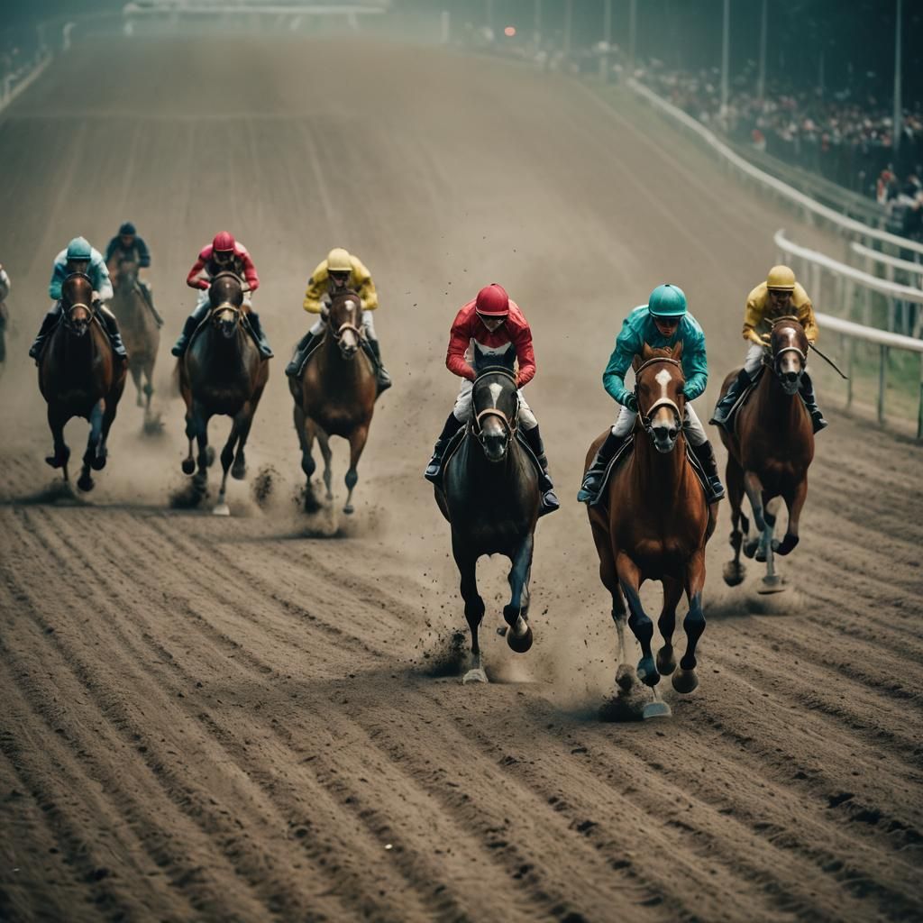 Dramatic Horse Race: Cinematic Film Still
