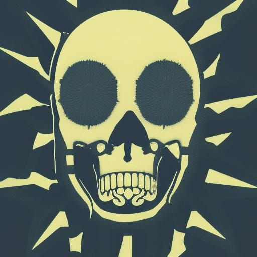 Neon Zen Skull with Flower in Pop Art Style