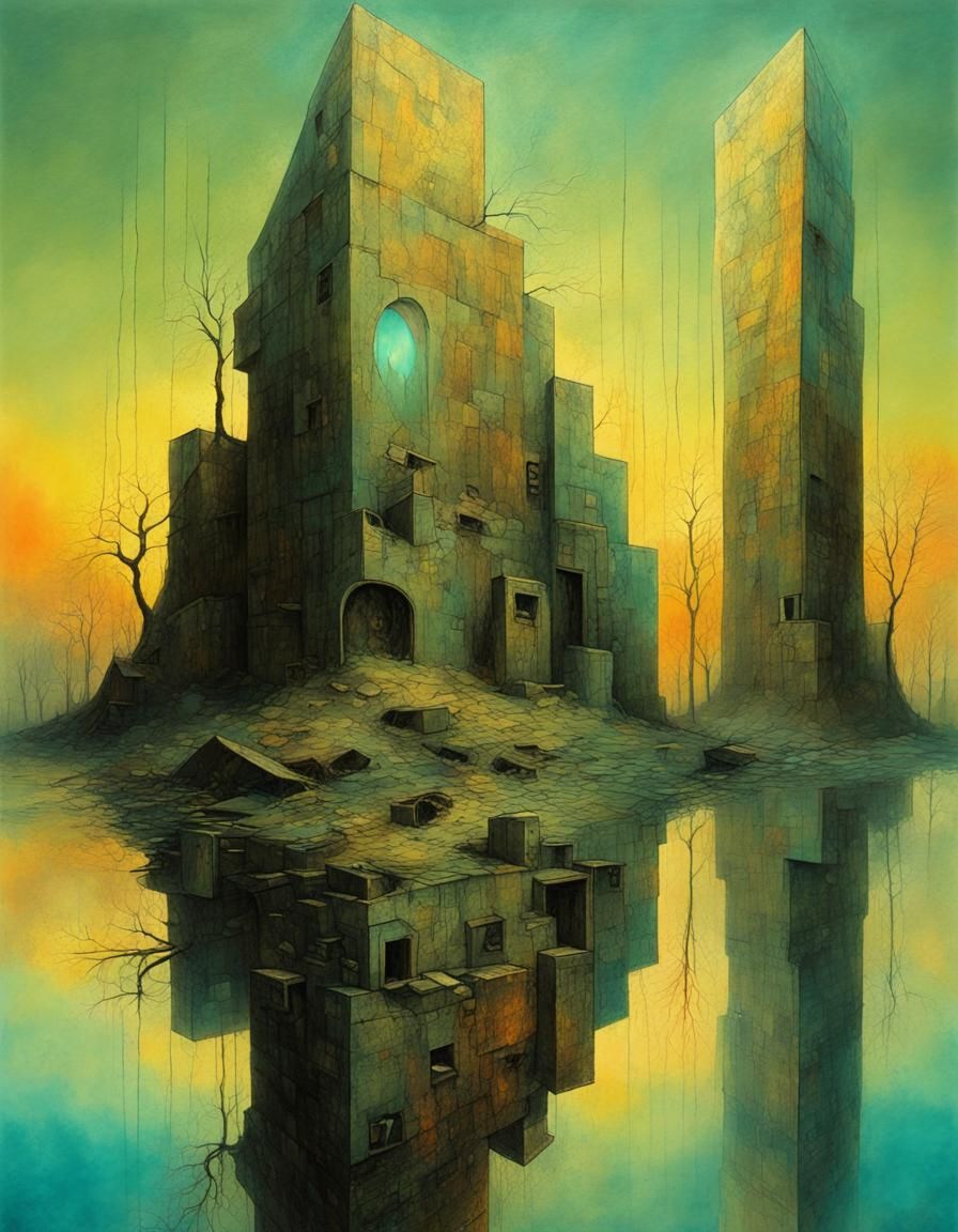 Abstract Graffiti Art in Surreal Liminal Space