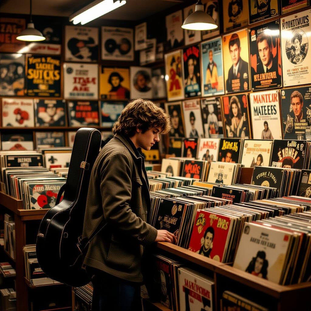 1970s London Record Store: Nostalgic Film Still