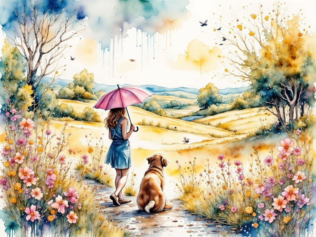 English Countryside Panorama in Watercolour and Pastel