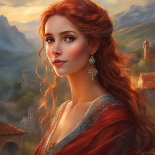 Beautiful Spanish Girl in Medieval Village