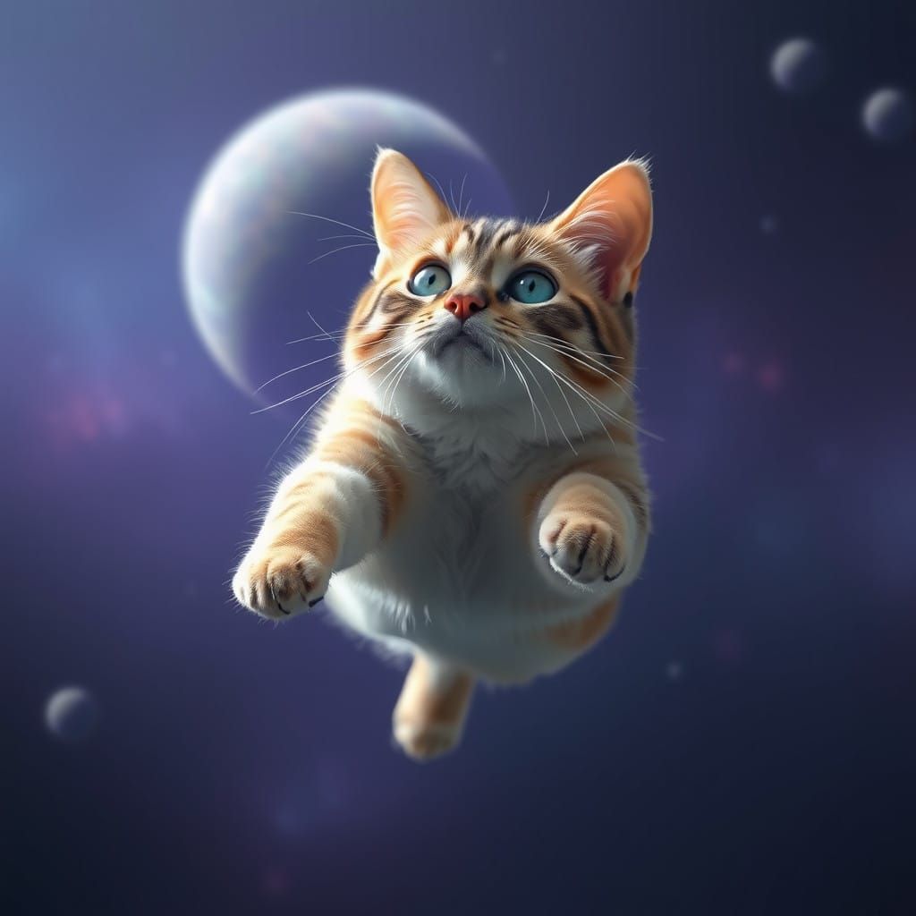 Cyberpunk Cat in Zero Gravity