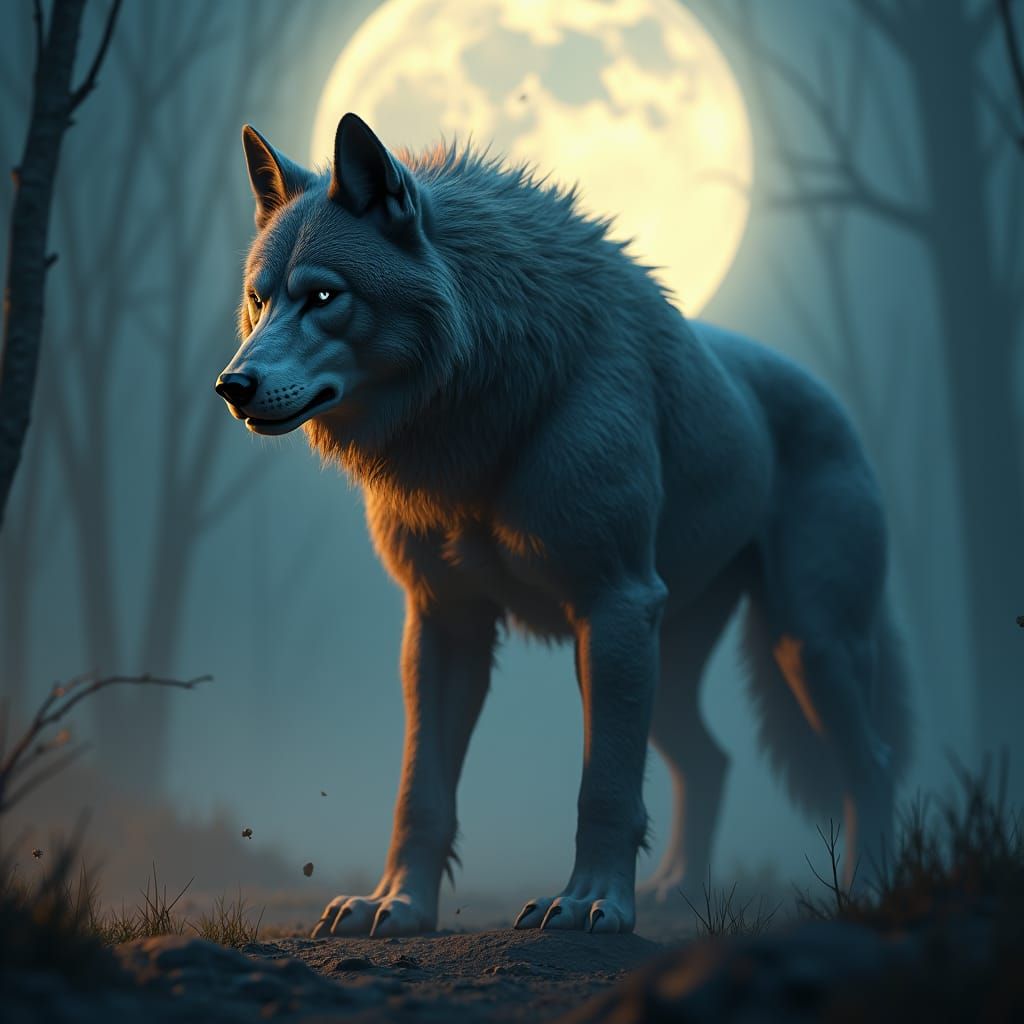 Majestic Werewolf in Ethereal Moonlight