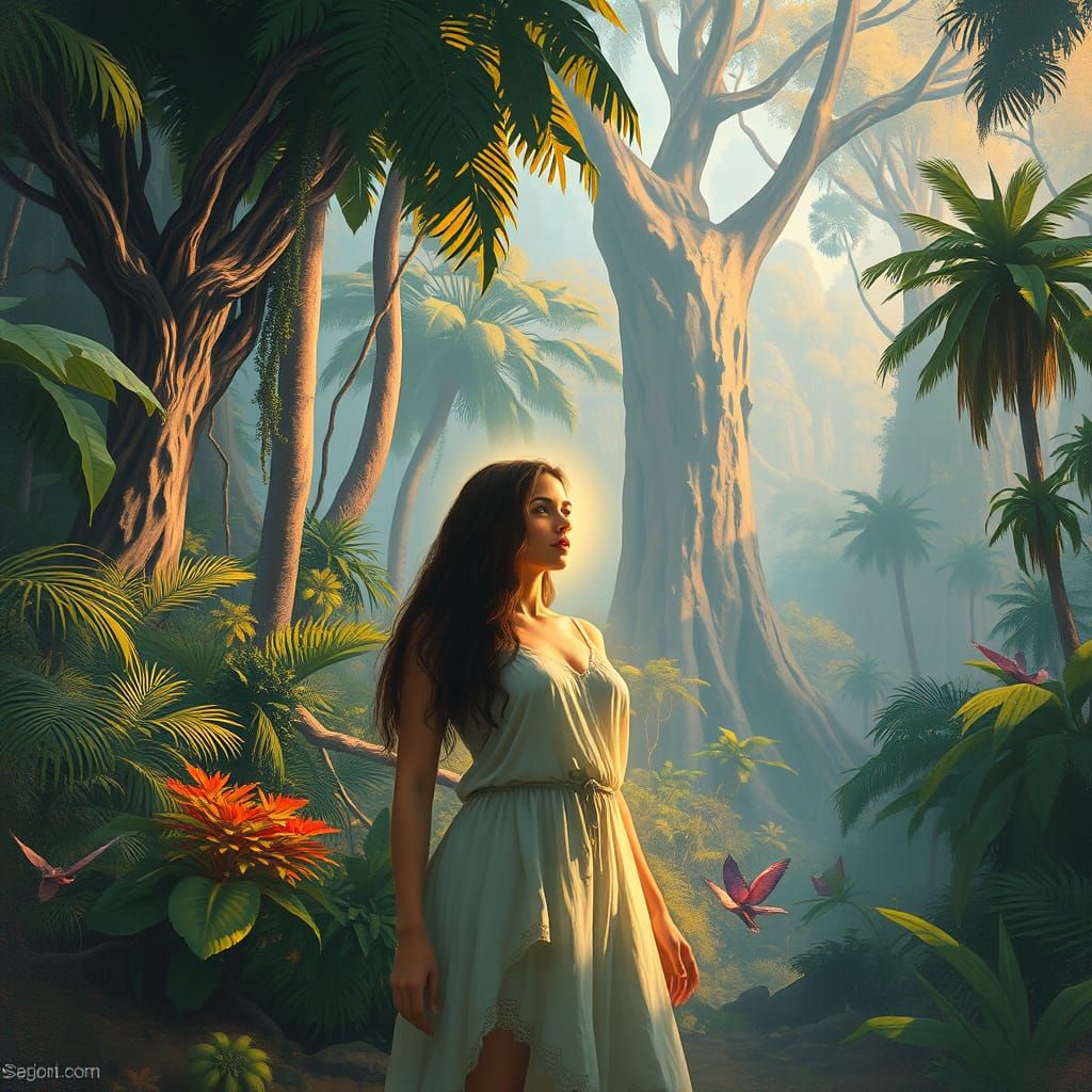 Woman in Jungle with Fading Aura