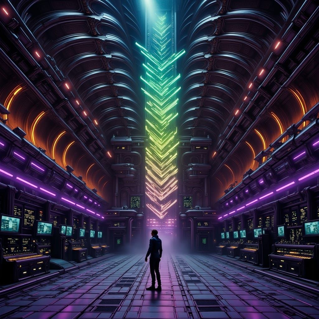 DJ in Neon Club with High-Tech Track Title