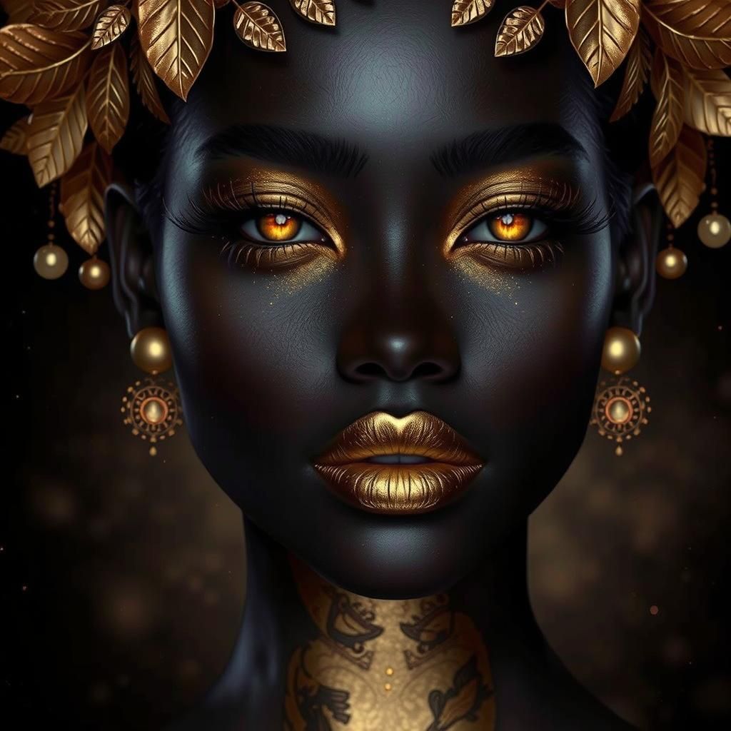 Celestial Woman with Golden Crown and Jewelry
