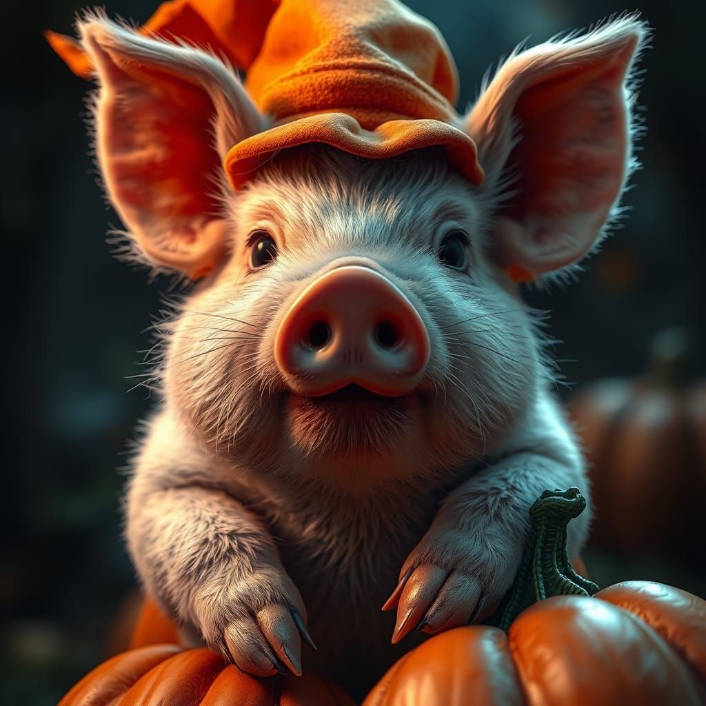 Chubby Piglet Trick-or-Treating: Digital Art Illustration