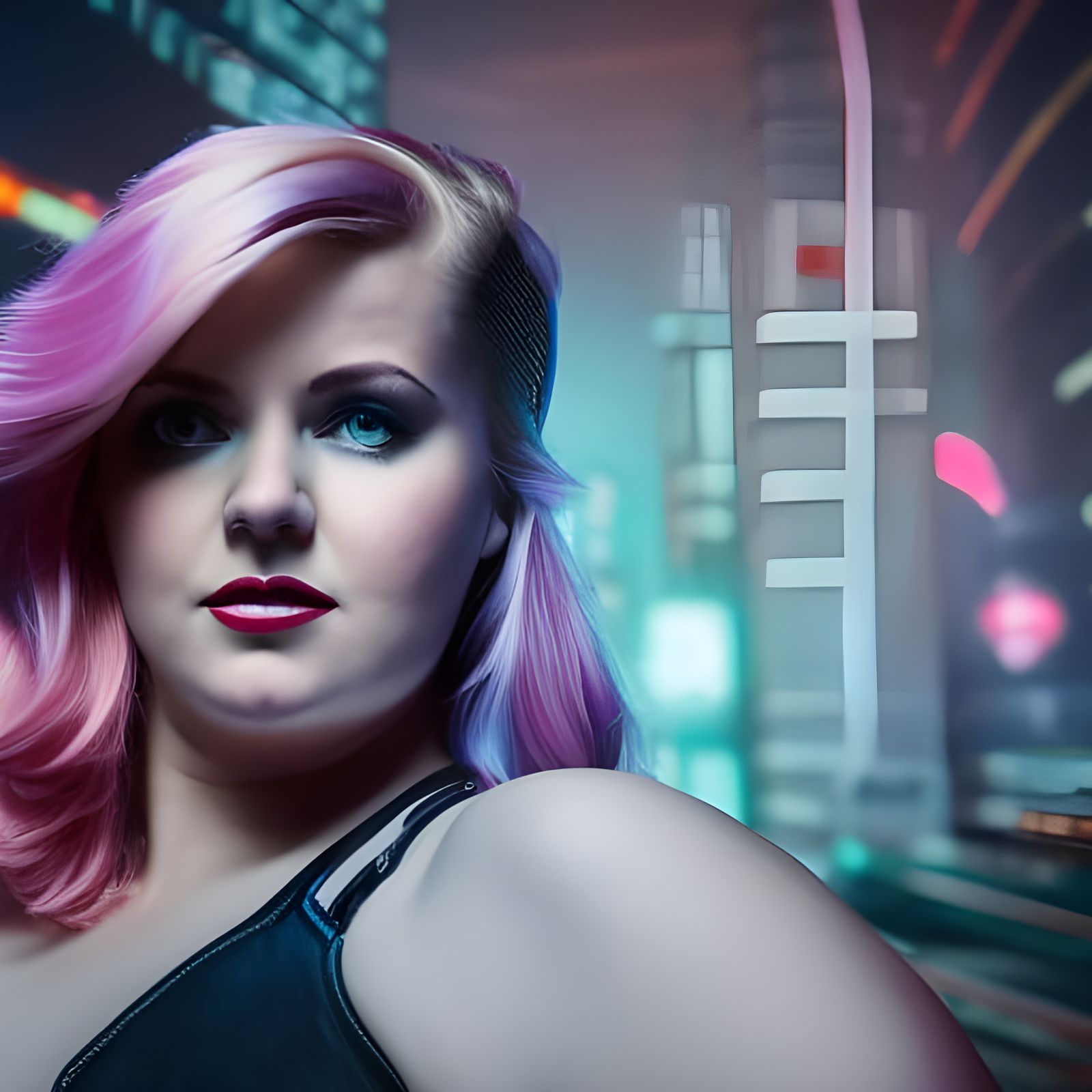 Cyberpunk Pin-Up Portrait with Neon Details
