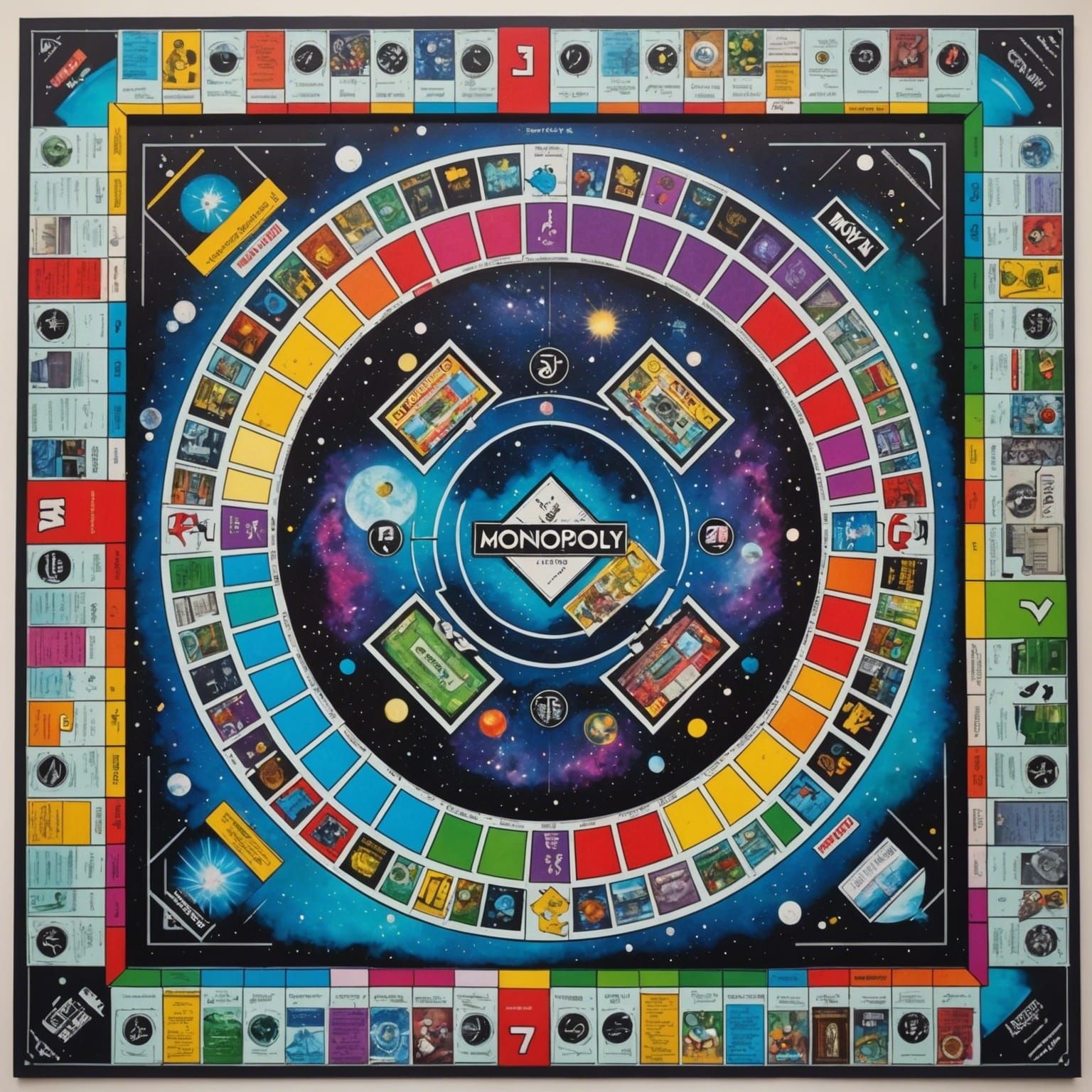 Galactic Manga Monopoly Board in Watercolour