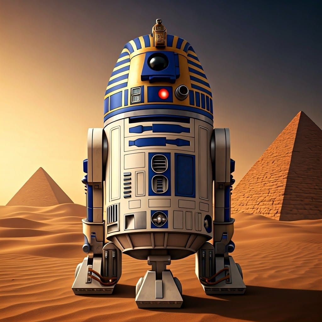 R2D2 as Pharaoh, Golden Headdress and Hieroglyphs