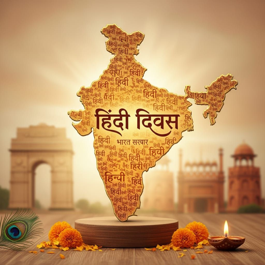 Indian Map Featuring Hindi Script for Hindi Divas