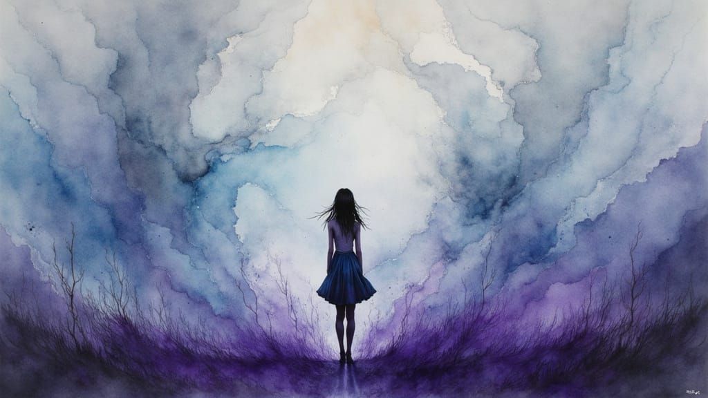 Girl in Storm: Painterly Style with Vibrant Inks