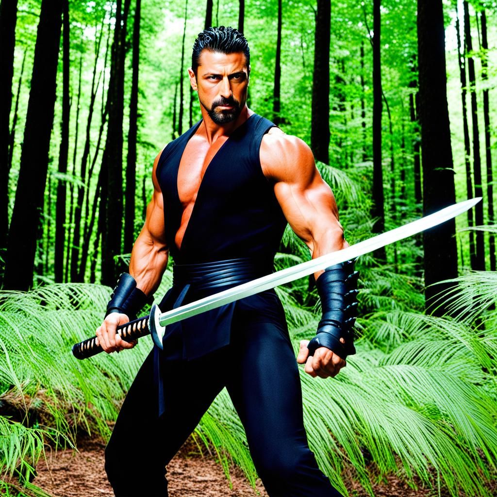 Steve Blackman with Katana in Forest